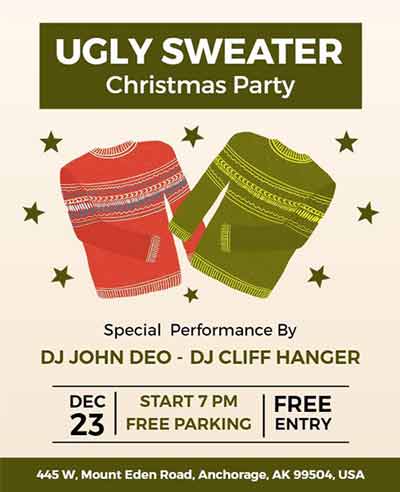 Pastel Ugly Sweater Christmas Party Flyer Template