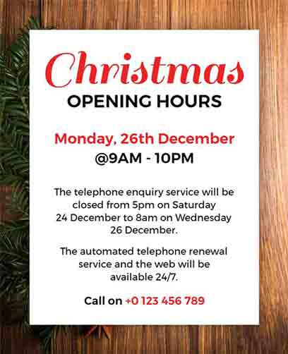 Wooden Background Christmas Opening Hours Flyer Template